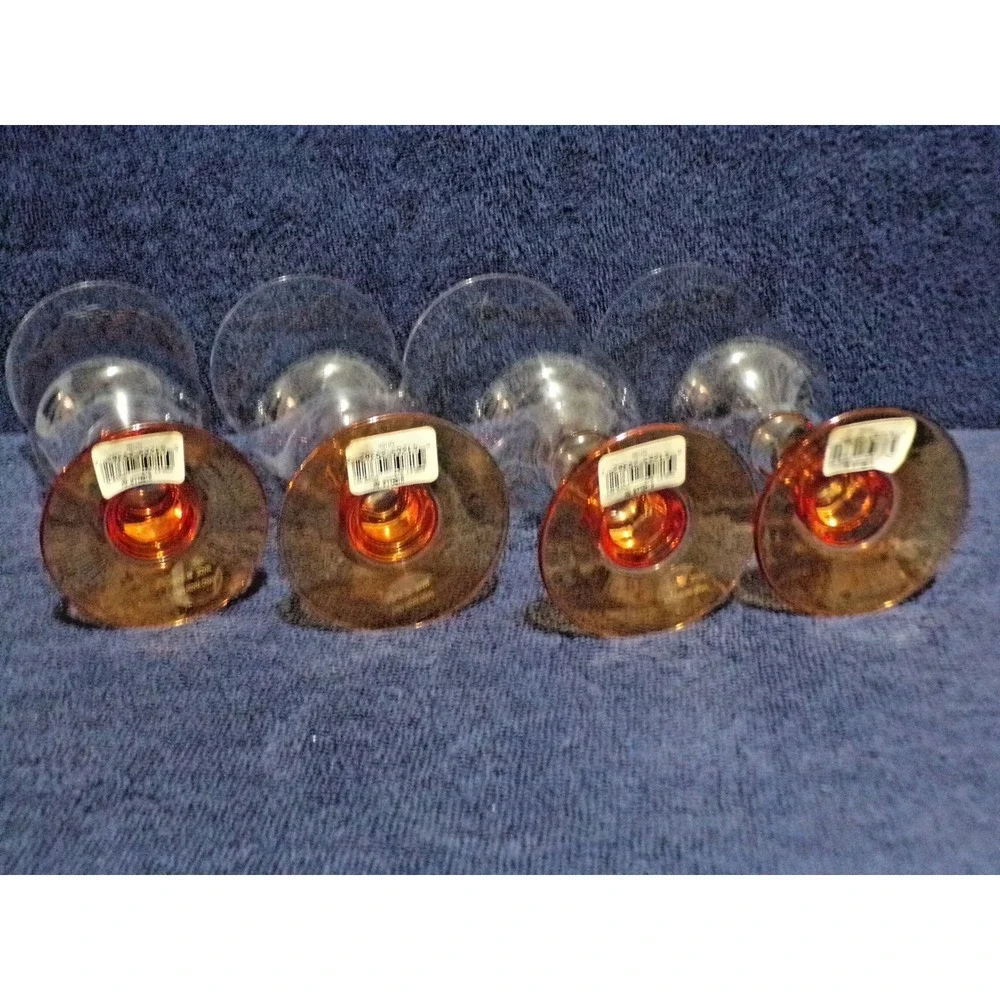Studio Nova Goblets Set of 4 Crystal w/Orange Gold Stem Leaf Design 12oz Pretty